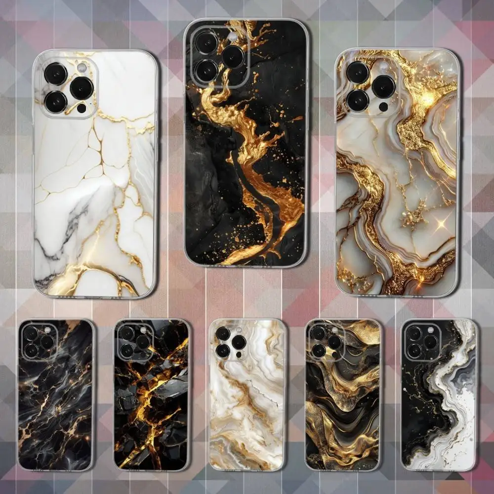

Black Gold Art Marble For iPhone 12,Mini,16,X,17,Plus,11,Max,13,XR,15,Pro,14,SE,XS,Transparent Soft Cover Case