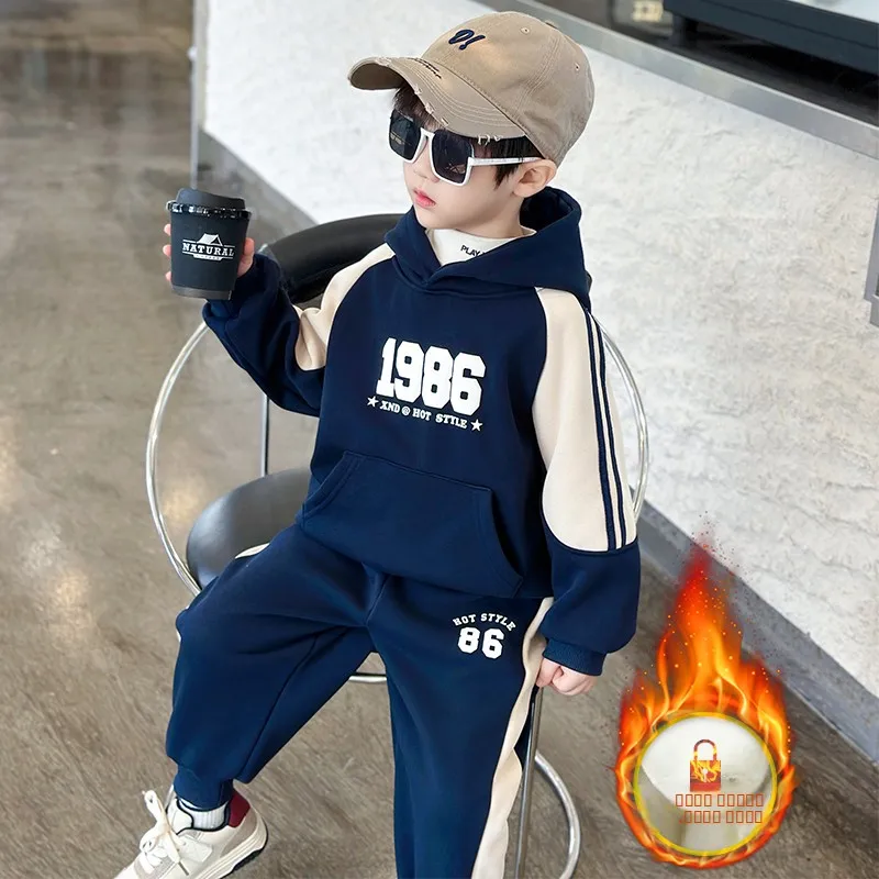 

Cool Haome Boys Hoodie Set Spring Autumn Thiened Overhead Korean Sle Baby Sports Network ular Two Piece Set Long Pants