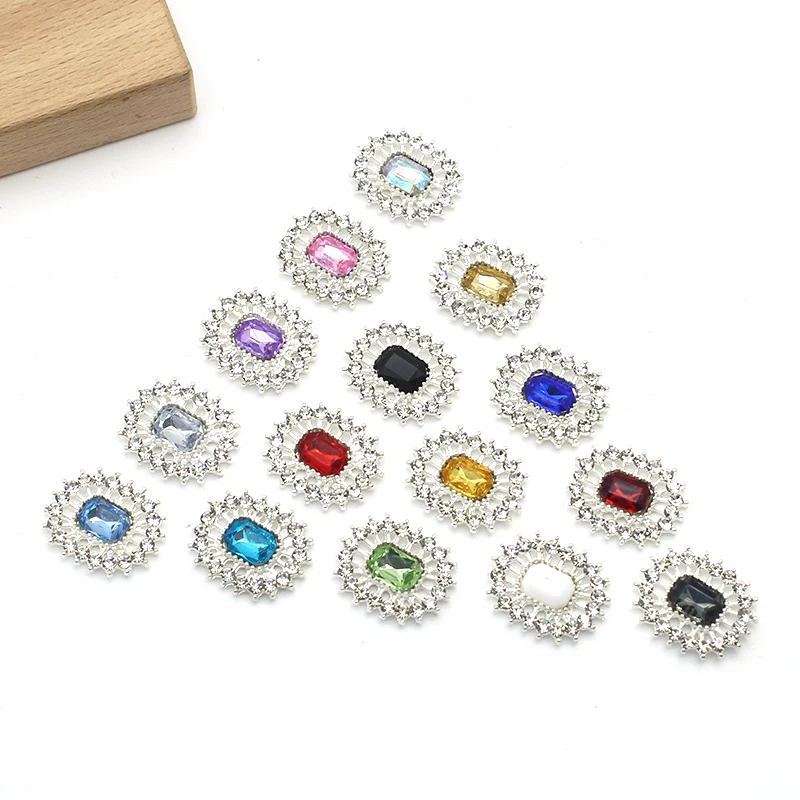 10Pcs 15*20mm Exquisite and Compact Square Rhinestone Alloy Jewelry Accessories Diy Wedding Clothing Hair Accessories Decoration