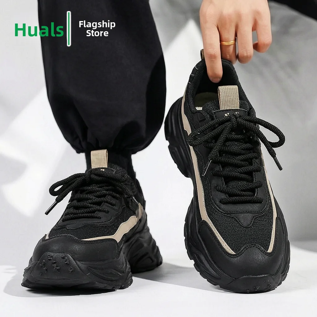 Men's Breathable Sport Shoes Fashionable Dad Style Slip-On Low Top Glue-Welding Rubber Outsole Thick Bottom Anti-Slip Running...