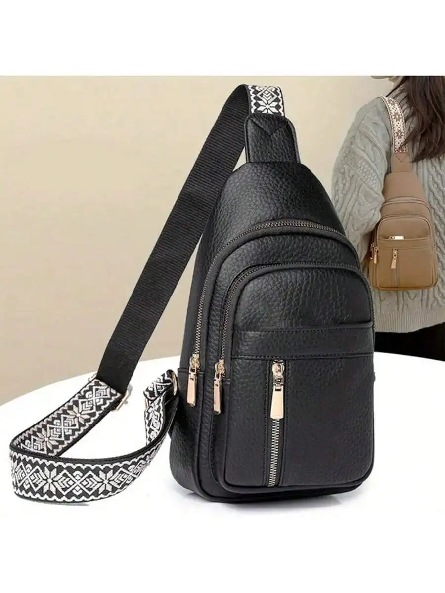

Black Sling Chest Bag With Adjustable Strap For Outdoor Travel Running Hiking Cycling