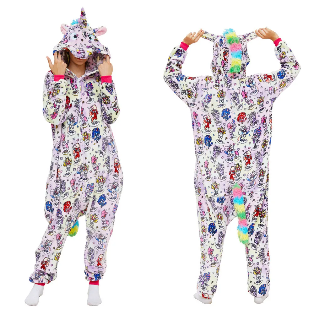 Animal Romper Unicorn Kigurumi Onesie Pyjamas Unisex Flannel Jumpsuit Halloween Party Cosplay Costumes For Adults