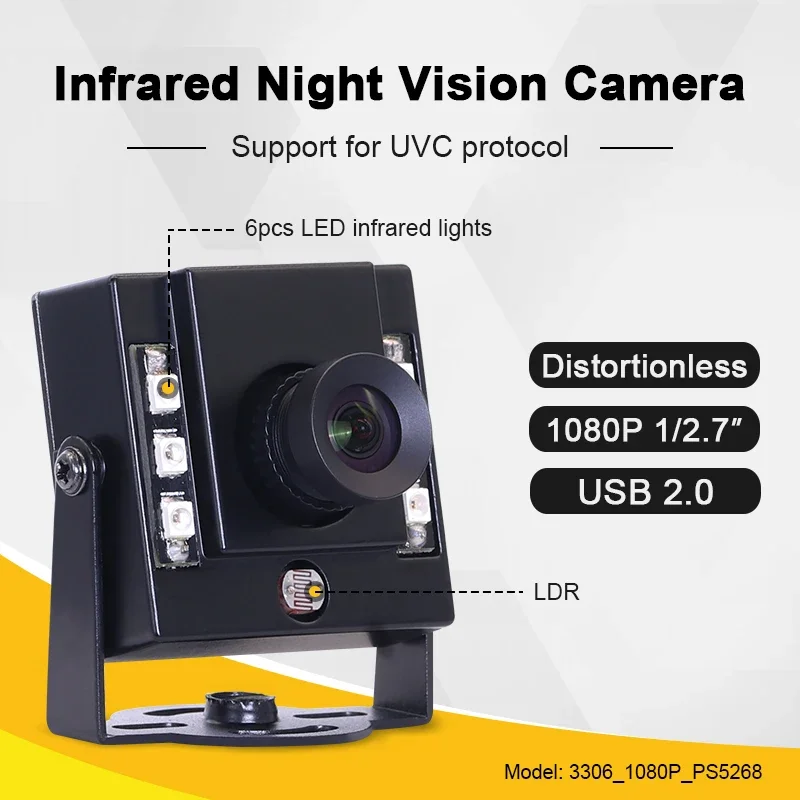 New 3306 1080P PS5268 3mm 95degrees Distortionless COMS Sensor HD Infrared Night Vision Mini USB Industrial Camera