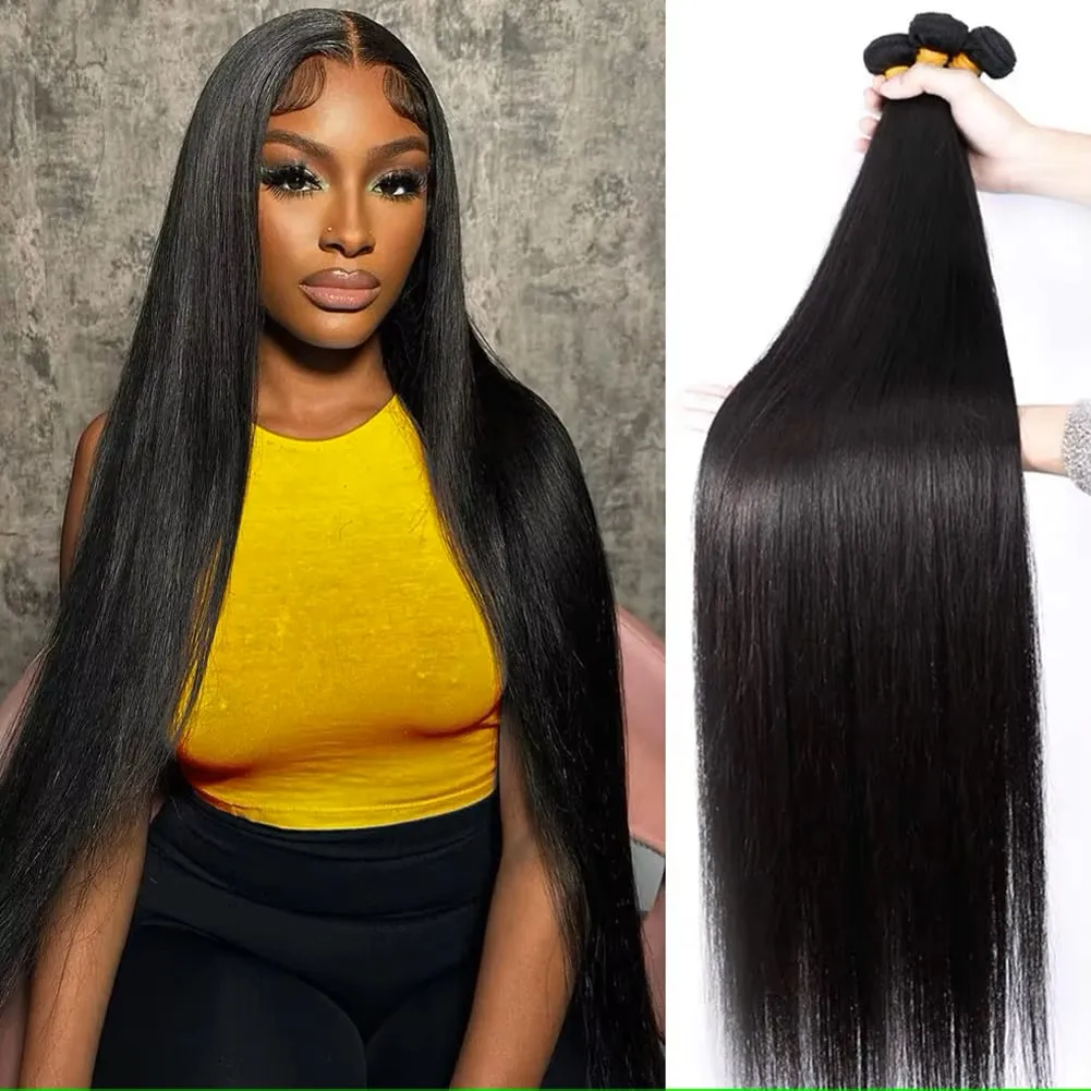 Bundles de tissage de cheveux humains brésiliens, extensions de cheveux raides, 10A, 36 ", 38", 40"