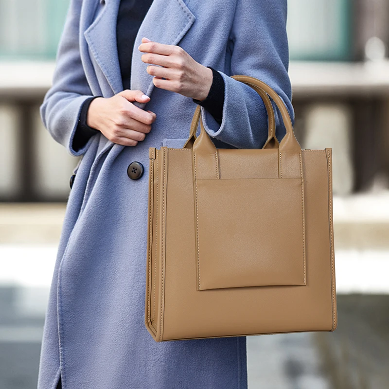 

Aidrani Tan Leather Tote: Minimalist Design, Chic Sophistication