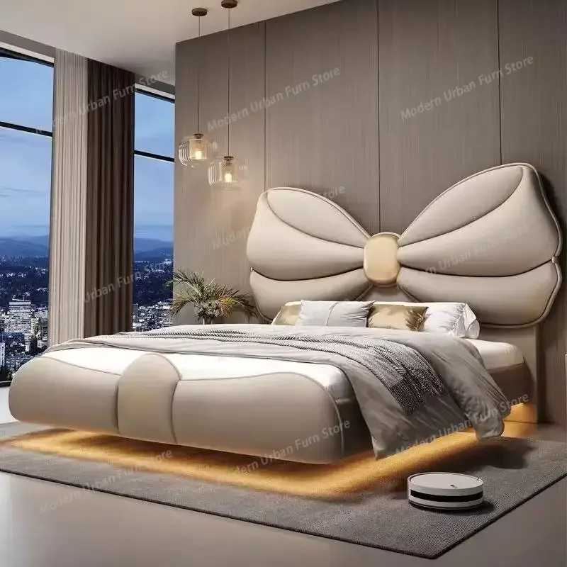 

Double Bed Headboards Twin Wood Lit 2 Personnes Furniture Hoime 180x200cm Luxury with Lights Floating Bed Modern Frame King Size