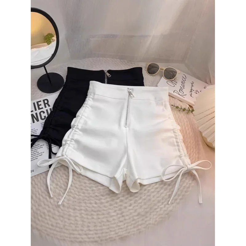 حار فتاة السراويل السوداء حجم كبير الملابس النسائية الدهون ملم سستة الصيف جديد التخسيس الرباط عالية الخصر مطوي ضيق الساخن عموم