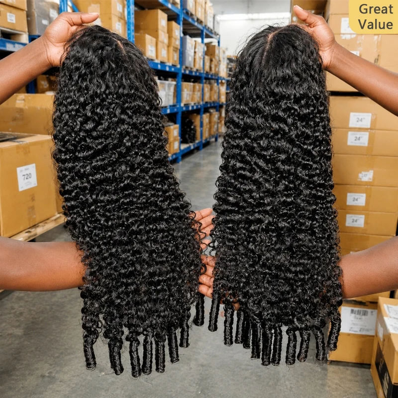 Factory Price Put On And Go Burmese Curly Human Hair Glueless Wigs 13x7 Transparent HD Lace Front Wigs Pre Plucked Pre Bleached Kinky Curly Glueless Lace Wigs 15A 250% Density Deep Curly HD Lace Wigs For Women 16-38inch Jerry Curly Human Hair Lace Wigs