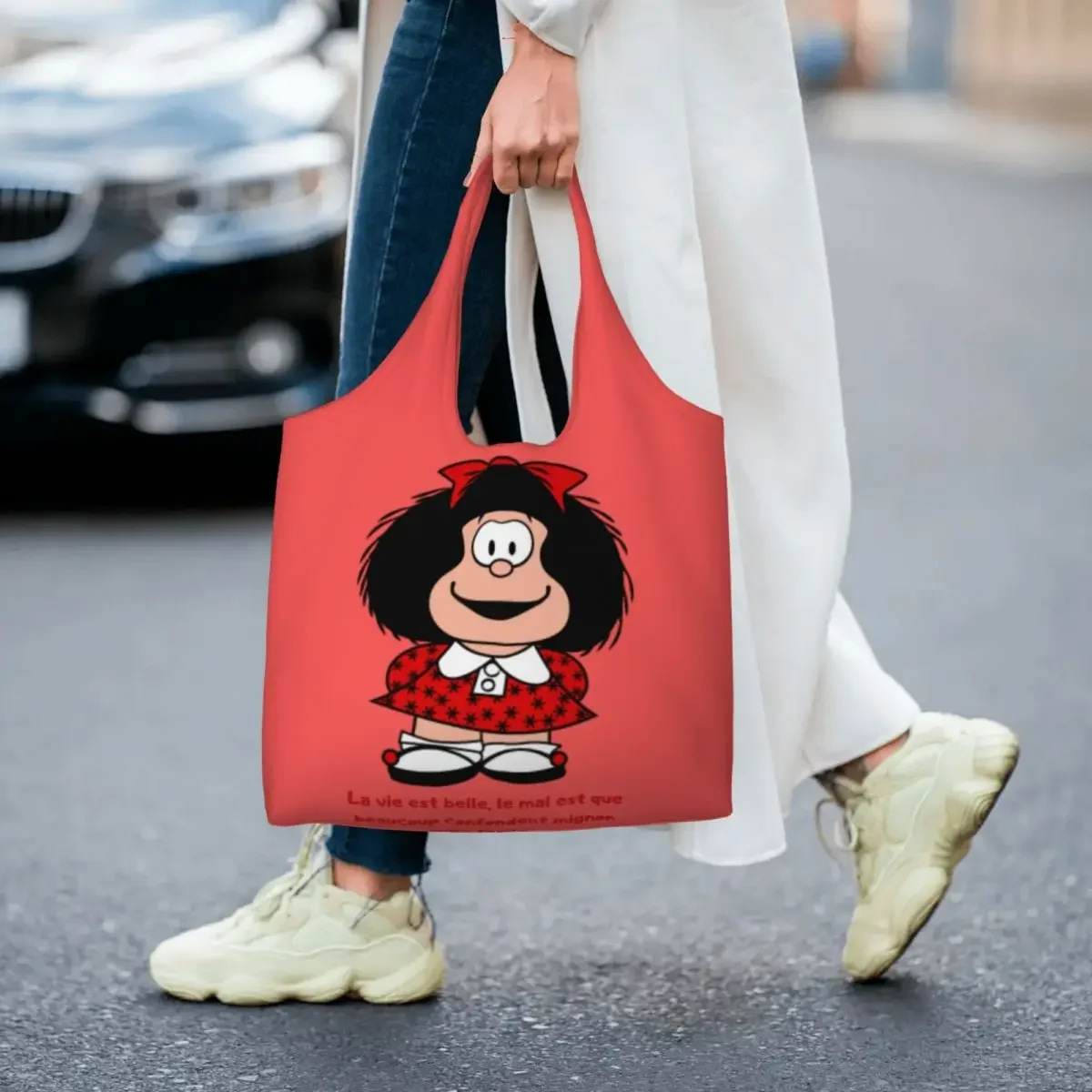 Sacs fourre-tout en toile réutilisables, sacs à provisions Kawaii Mafalda, sacs à main de dessin animé d'Argentine Qu37personnalisés, initiés à l'épicerie