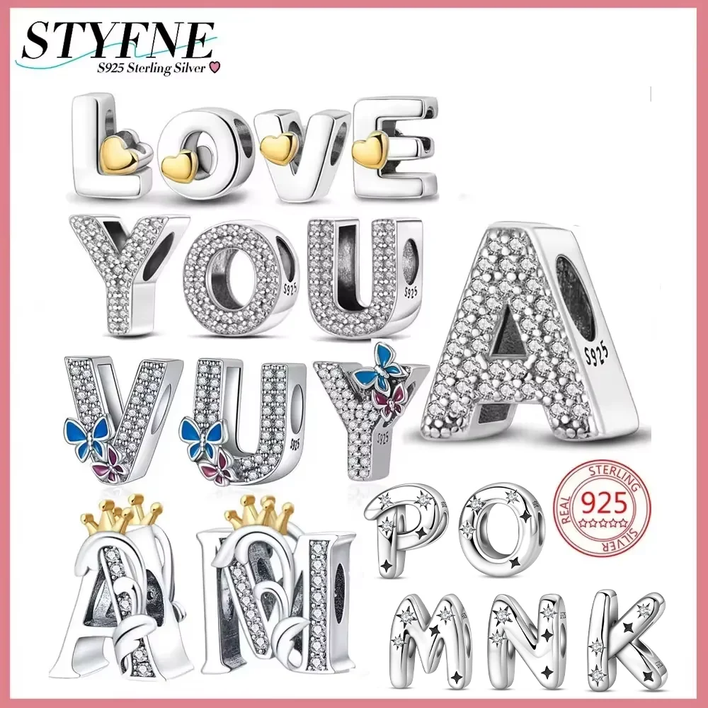 Real Sterling Silver 925 Letter Alphabet Charm A-Z Name Bead Fit Original Charms Bracelet Pendant Plata De Ley 925 Charm