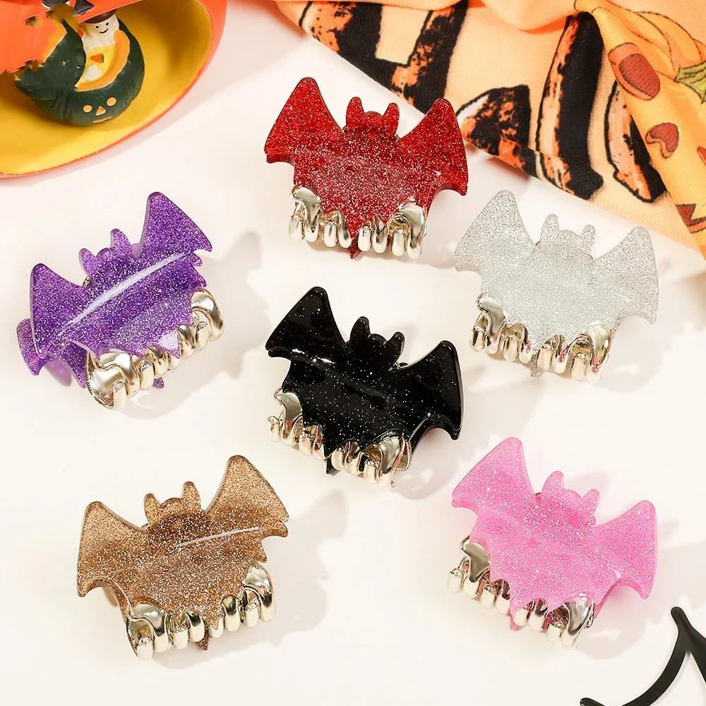 Fashion Y2K Halloween Bat Hair Claw Dazzling Colors Alloy Shiny Acrylic Shark Clip Cosplay Medium Bat Wings Hair Claw Festival