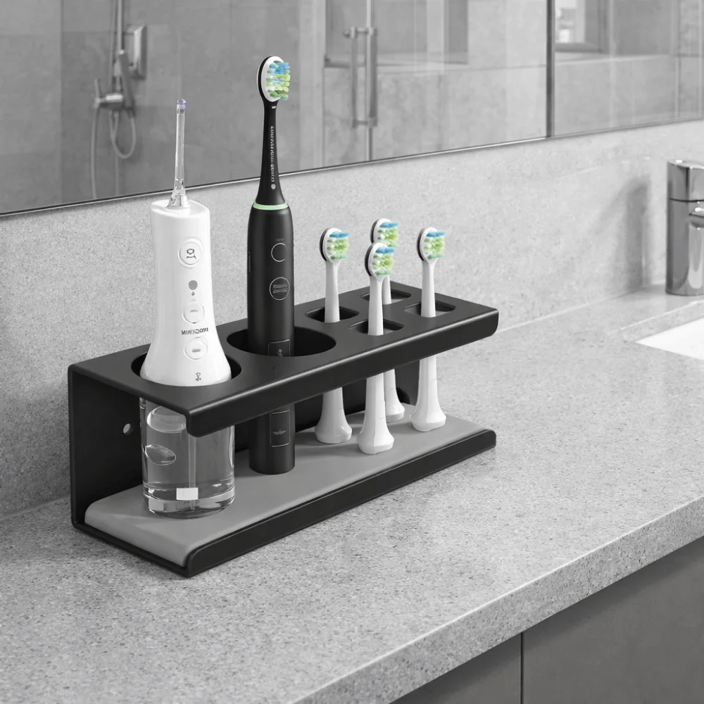 Space Aluminum Electric Toothbrush Holder Black Large Capacity Toothbrush Toothpaste Holder Simple Desktop Organizer Hotel