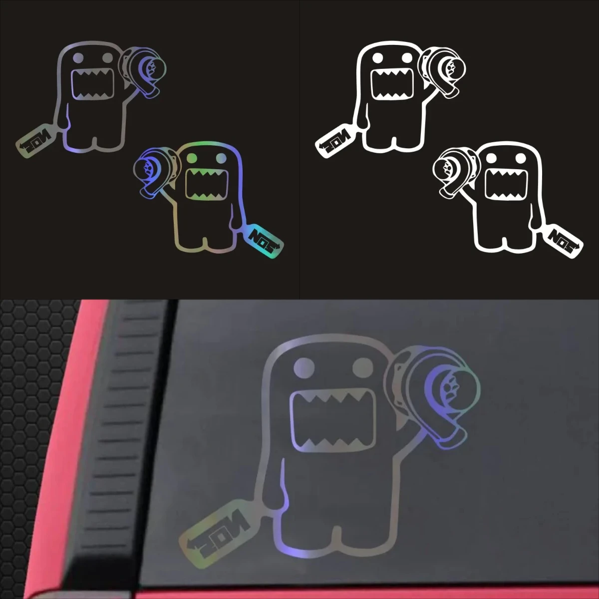 

2PCS Domo Kun Vinyl Stickers Waterproof Reflective Car Decals for Mazda Toyota Honda BMW - Scratch Resistant Hellaflush
