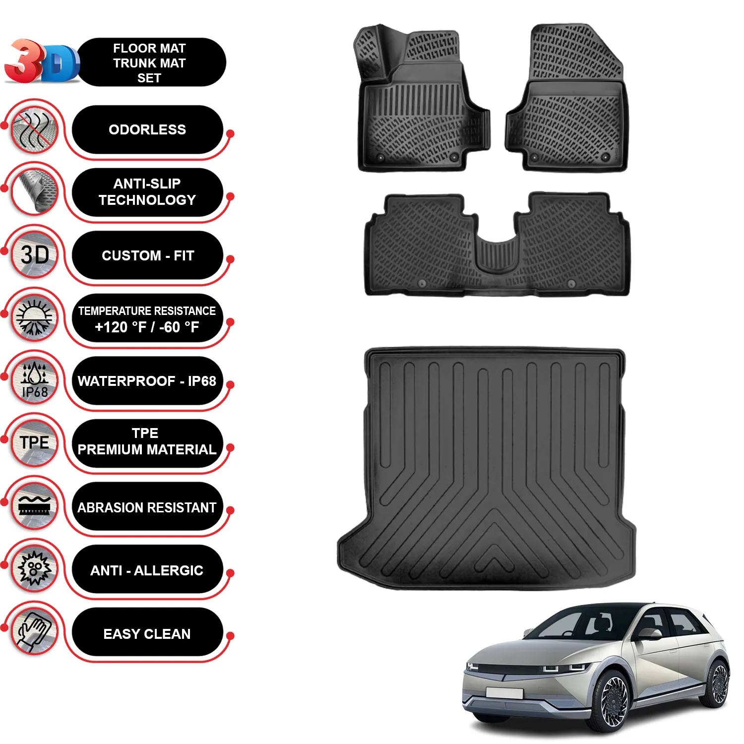 Hyundai Ioniq 5 - (2021-2023) - Floor Mats + Cargo Trunk Liner - SET - (Black)