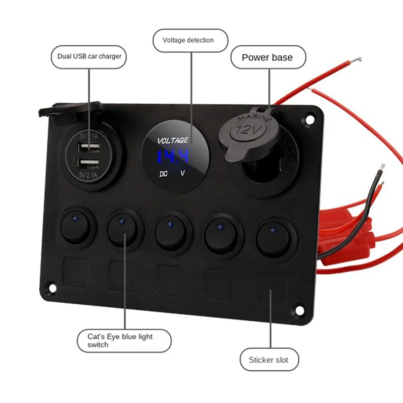 Car Boat 5 Gang Switch Panel USB Socket Panel 12V 5+3Panels For Boat Yacht Caravan-Truck