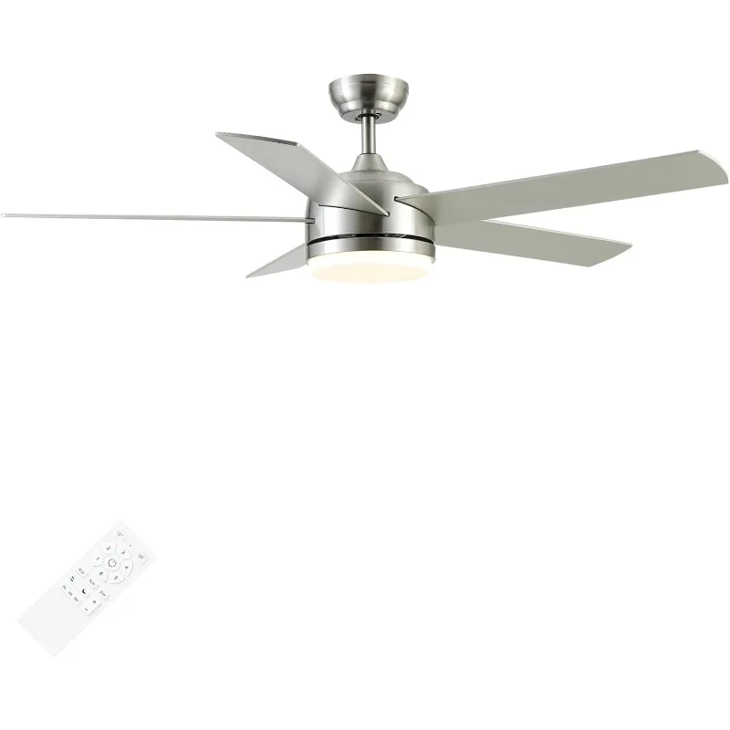 

52 inch Brushed Nickel Ceiling Fan with Lights and Remote Control,Dimmable tri-Color temperatures LED,Quiet Reversible Motor