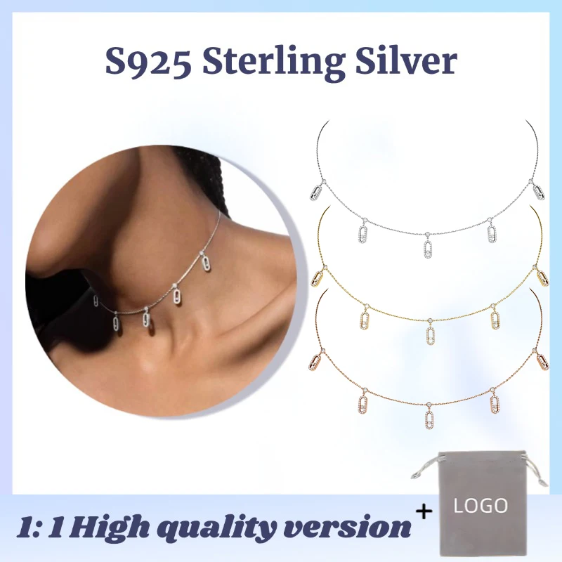 S925 Sterling Silver Move Uno Necklaces Fashionable Diamond Choker High-end Banquet Jewelry Gift