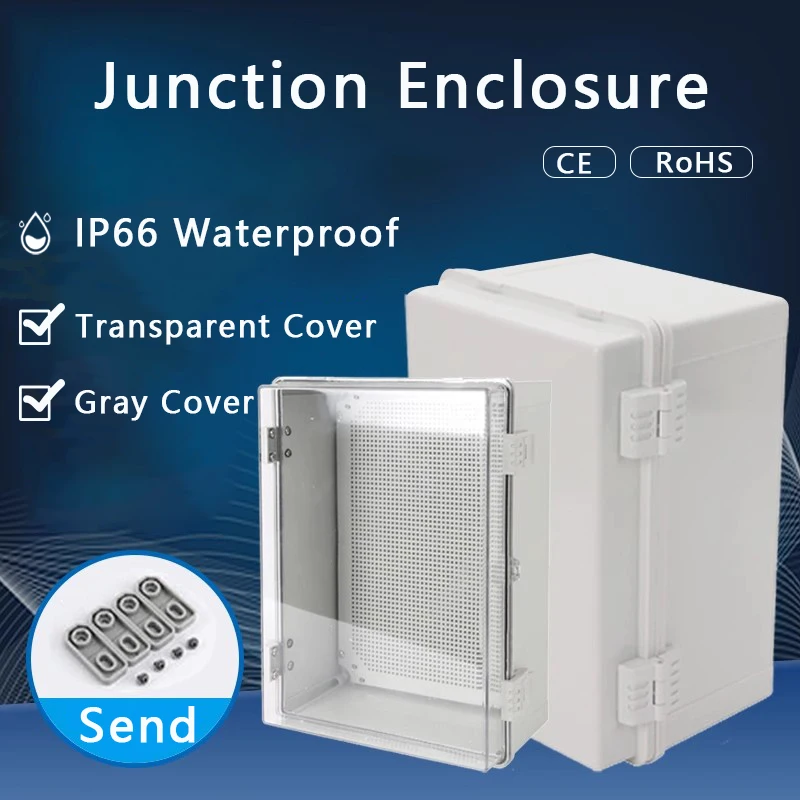 IP66 Waterproof Plastic Enclosure Gray/Transparent Cover Outdoor Sealed Power Distribution Case Lockable Electrical Junction Box
