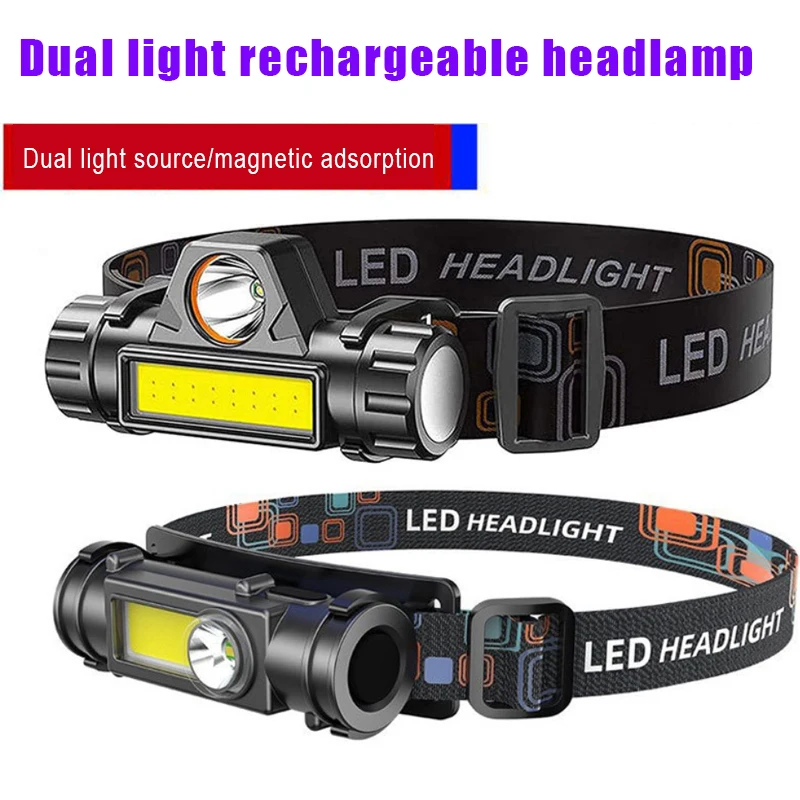 

Outdoor Portable mini Powerful LED Headlamp XPE+COB USB Rechargeable Headlight Built-in Battery Waterproof Head Torch Head Lamp