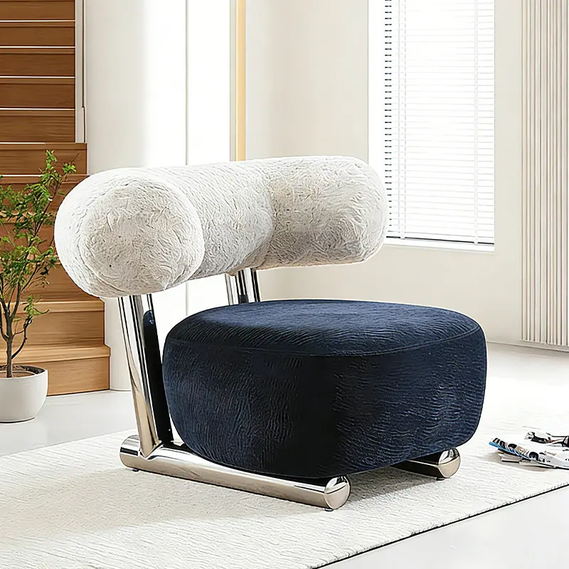 &Sled Chair Designer Nordic Modern Sherpa Velvet Eco-Friendly Durable Stainless Steel Leg Sofa Chair Balcony Casual Premium Sens