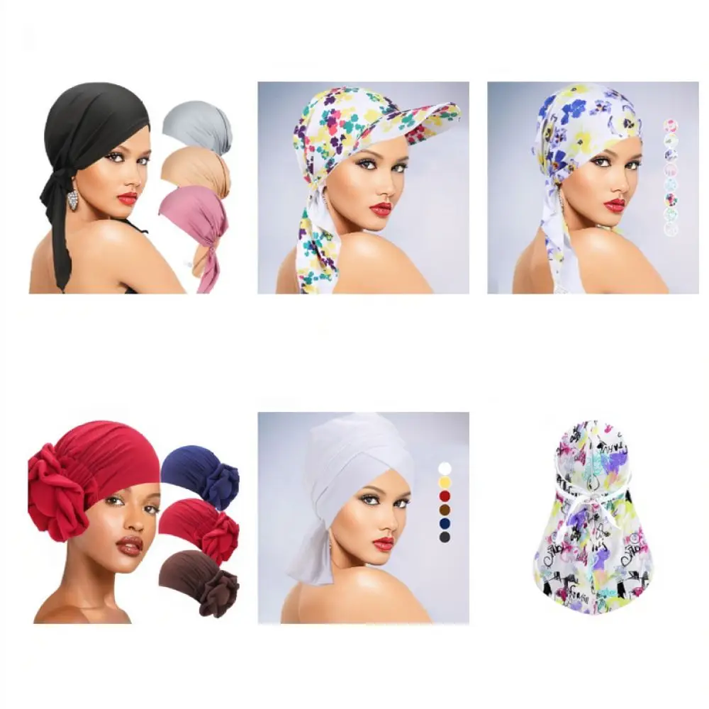 For For Musily Turban Hat Women Elastic Long Tail Bowknot Wrap Breathable Polyester Beanie Soft Comfortable Chemo Headwear