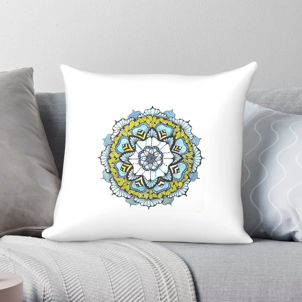 Singing The Blues Mandala Pillowcase Polyester Linen Velvet Printed Zip Decorative Room Cushion Cover
