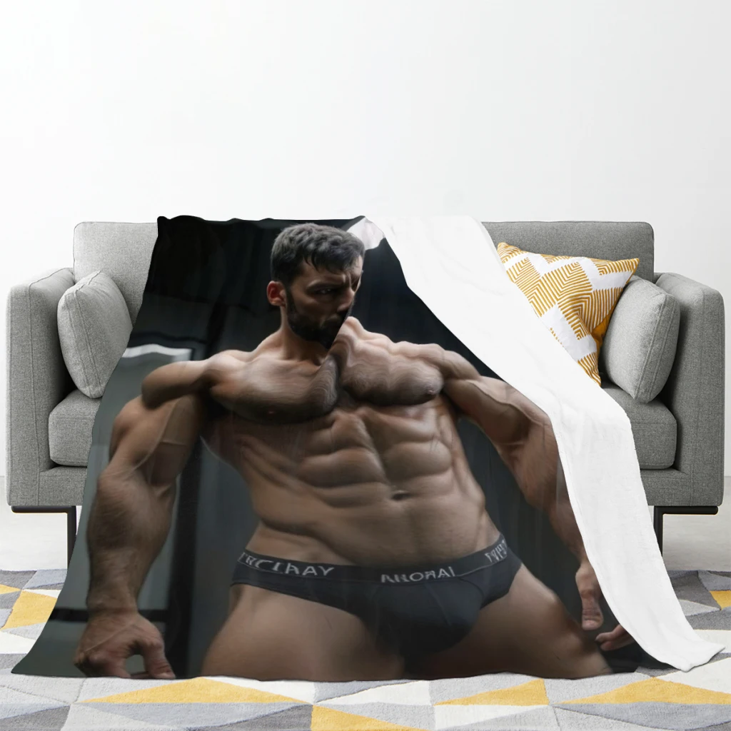 Sexy muscular man Summer Blanket Thin Blanket for Couch Sofa Warmth Bed Artificial Flannel Blankets Comfortable