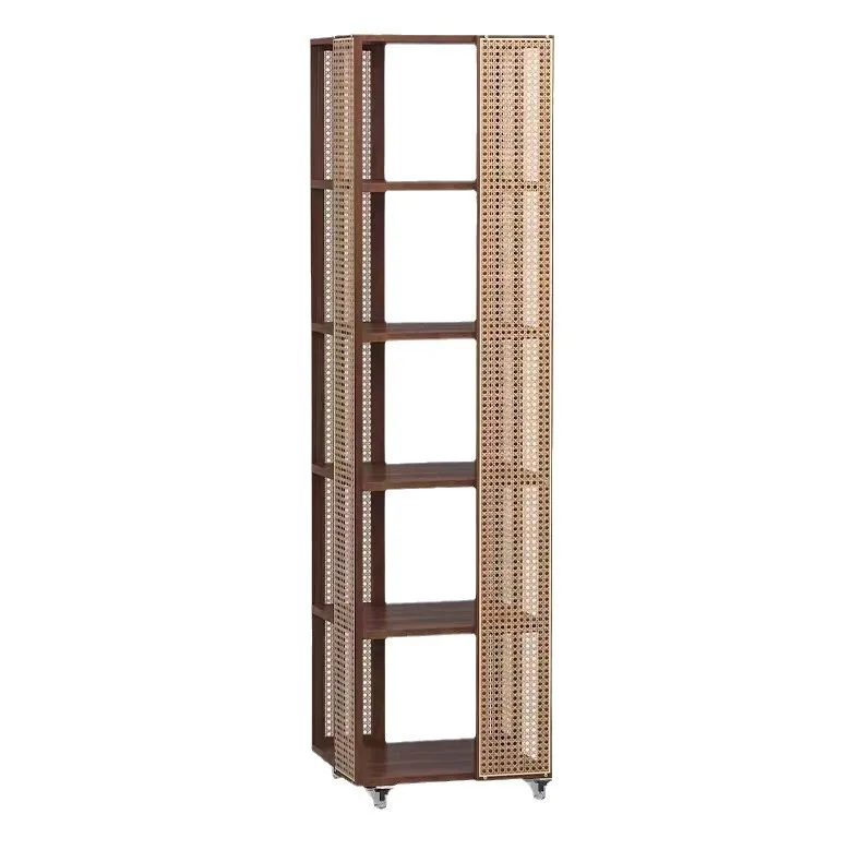 

Rattan rotating bookshelf floor-to-ceiling shelf integrated, movable against the wall, small and narrow edge of the wall