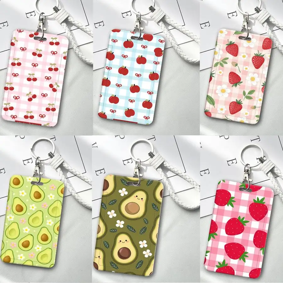 Cartoon Cute Fruit 1Pc Card Holder Retractable Credit Card Holders Holders Child Bus with lanyard Badge Bank ID Cover Case