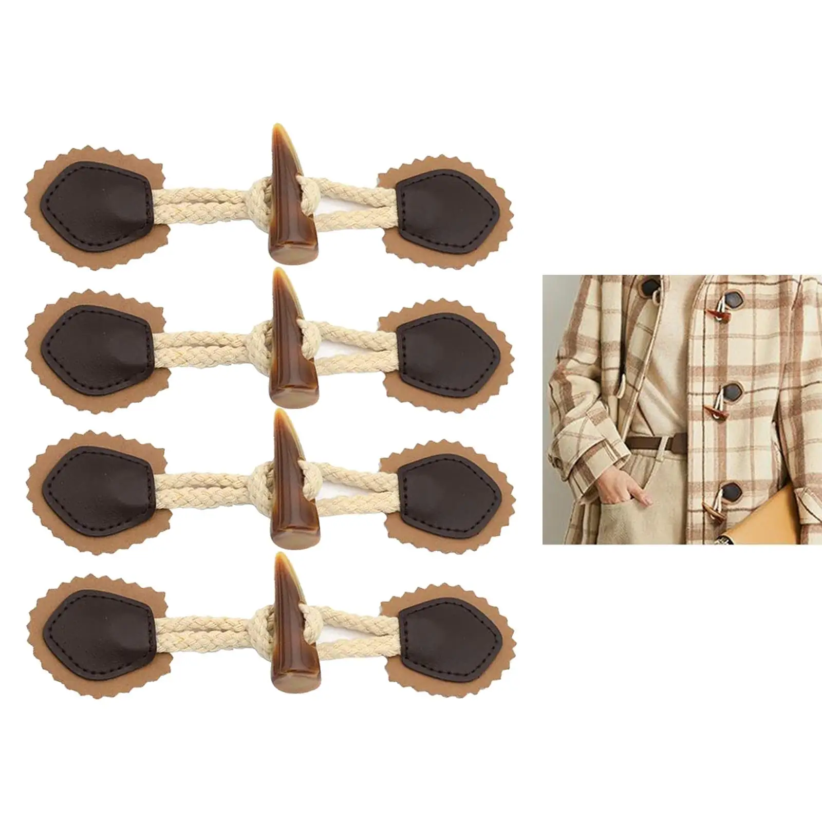 Leather Horn Toggle Button Duffle Coat Jacket Fastener Toggle with Leather Patch