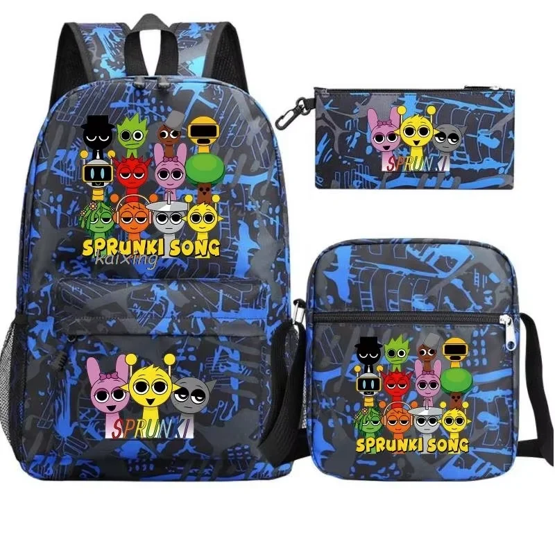 3Pcs New Sprunki Anime Print Backpack Set, With Tote and Pouch, Large Capacity Lightweight And Breathable Outdoor Knapsack