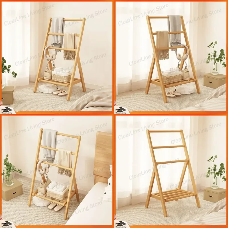 Folding Coat Rack Floor to Ceiling Hanger for Bedroom Bedside Clothes Storage Economical Garment Organizer Stand