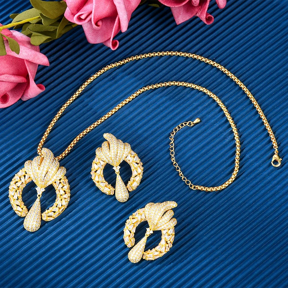 

Kellybola Luxury Long Drop Necklace Earrings Jewelry Sets Super CZ For Noble Women Bridal Wedding Gorgeous Sparkling Best Gift
