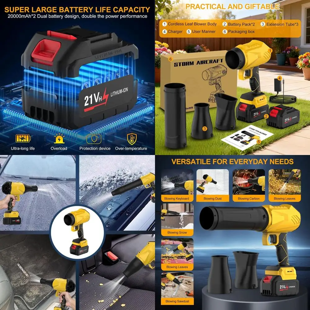 

Cordless Leaf Blower with Battery and Charger, 500,000 RPM Turbo Jet, Lightweight Handheld Lawn Care Blower for Yard and Outdoor