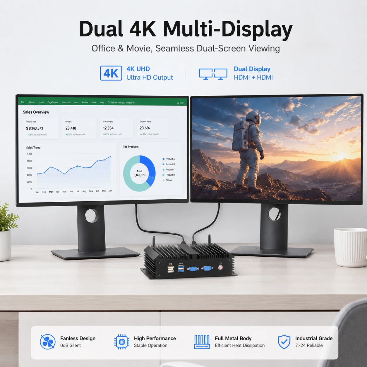 MSECORE MK600 Fanless Industrial Mini PC Intel i7‑5500U Dual Gigabit LAN RS232 6*COM/2*COM HDMI VGA WiFi DDR3L Windows 10 Linux