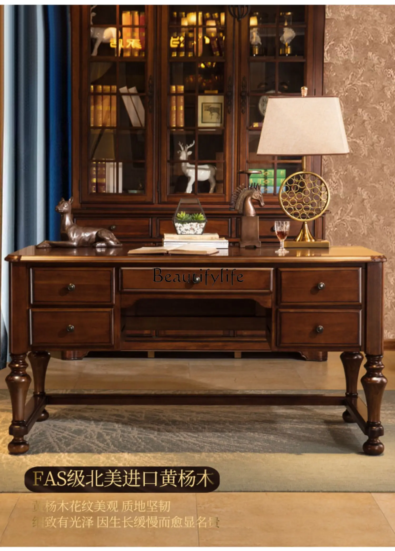 *Amerikanischer Schreibtisch, komplett aus Massivholz, Maltisch, Retro-Studienmöbel, Schreibtisch