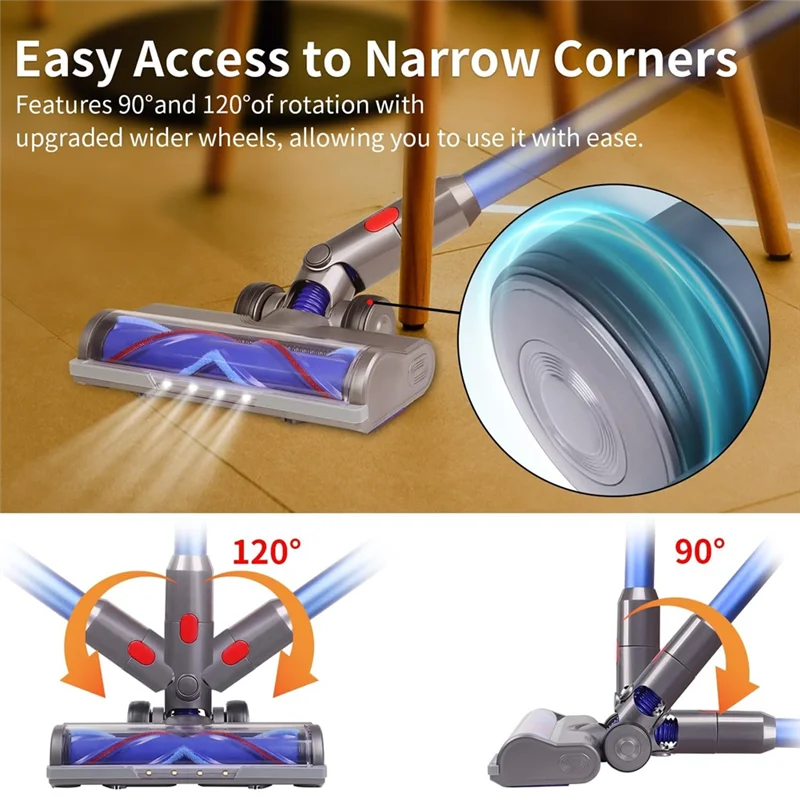 

B03C-Для Dyson V7 V8 V10 V11 V15 Вакуумная насадка для твердого пола со светодиодной подсветкой V-образная турбощетка для чистки роликов