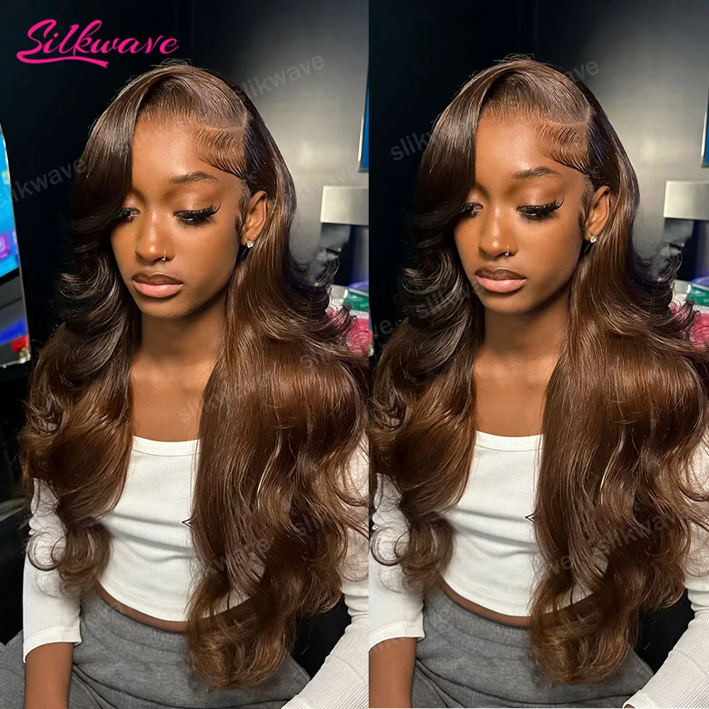 

Парик из натуральных волос Body Wave, шоколадно-коричневый, с кружевной передней частью 13x6, плотность 200%, 30 дюймов, HD прозрачный кружевной парик из натуральных волос
