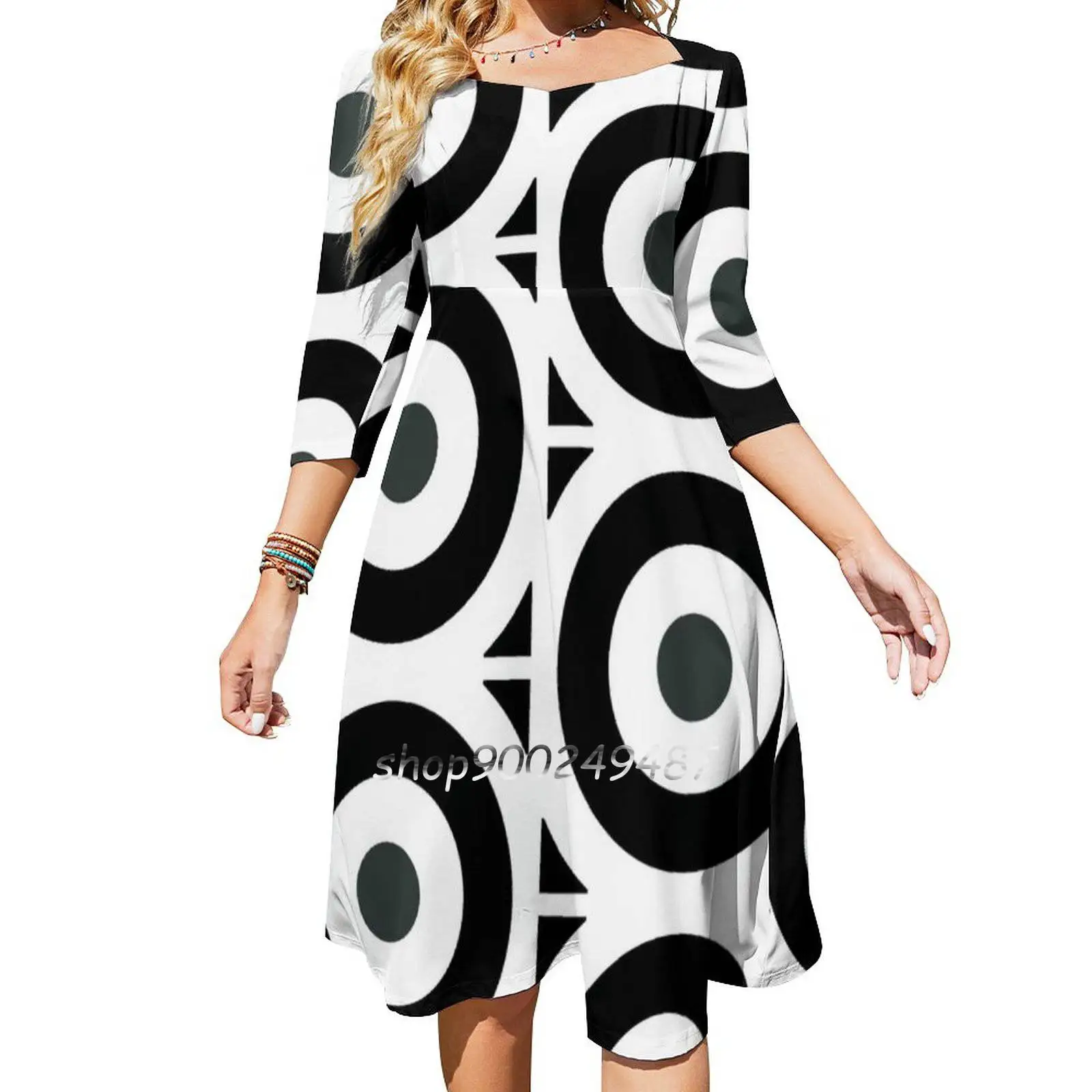 Two-Tone Target Sweetheart Knot Flared Dress Fashion Design Large Size Loose Dress Two Tone Target Mod Lambretta