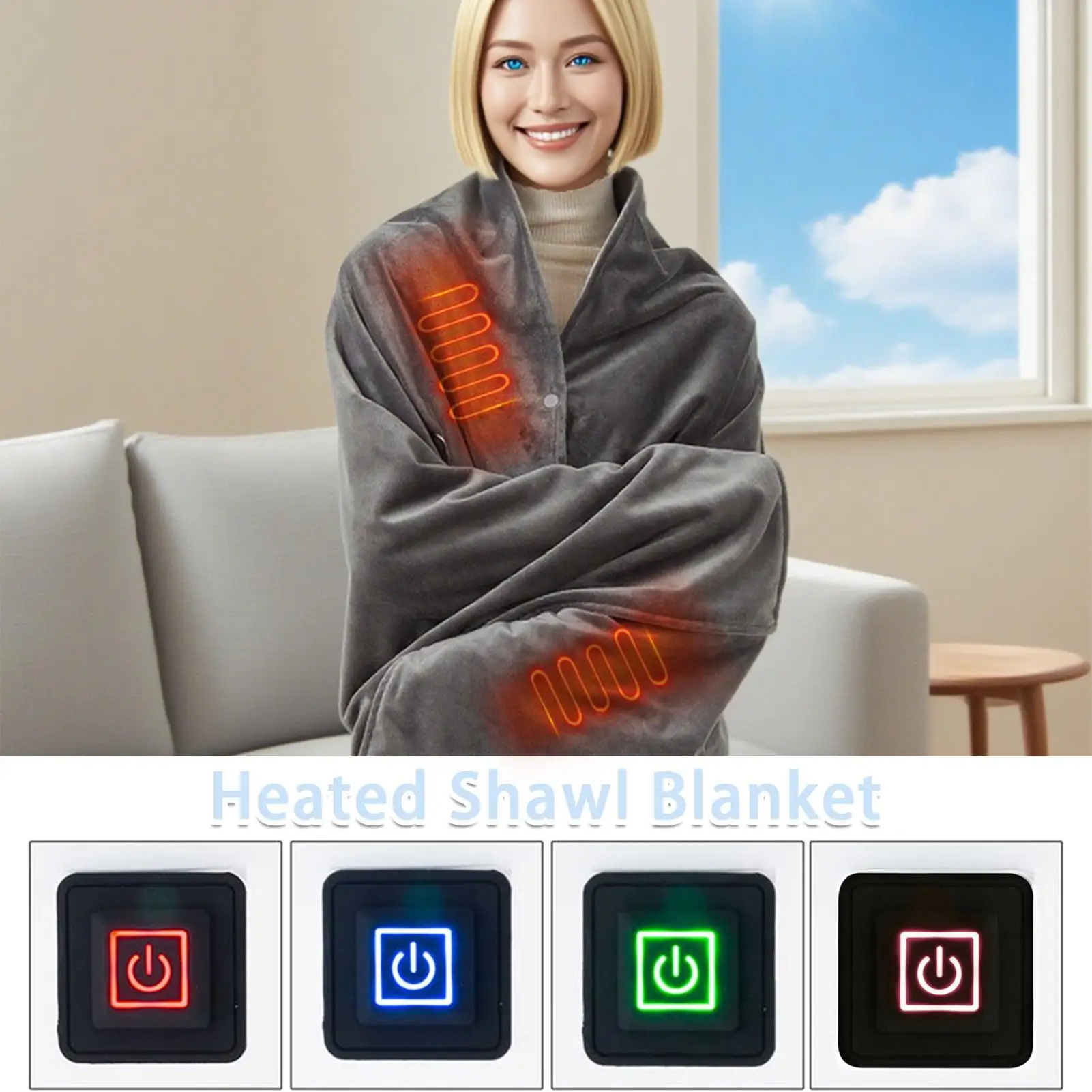 

Одеяло с подогревом, беспроводная зимняя шаль с подогревом, 3-уровневая регулируемая шаль с подогревом для дома, студии, путешествий на автомобиле