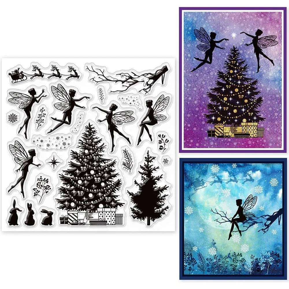 Christmas Fairy Winter Transparent Clear Stamps Christmas Tree Embossing Stamp Sheets Silicone Clear Stamps Seal for DIY