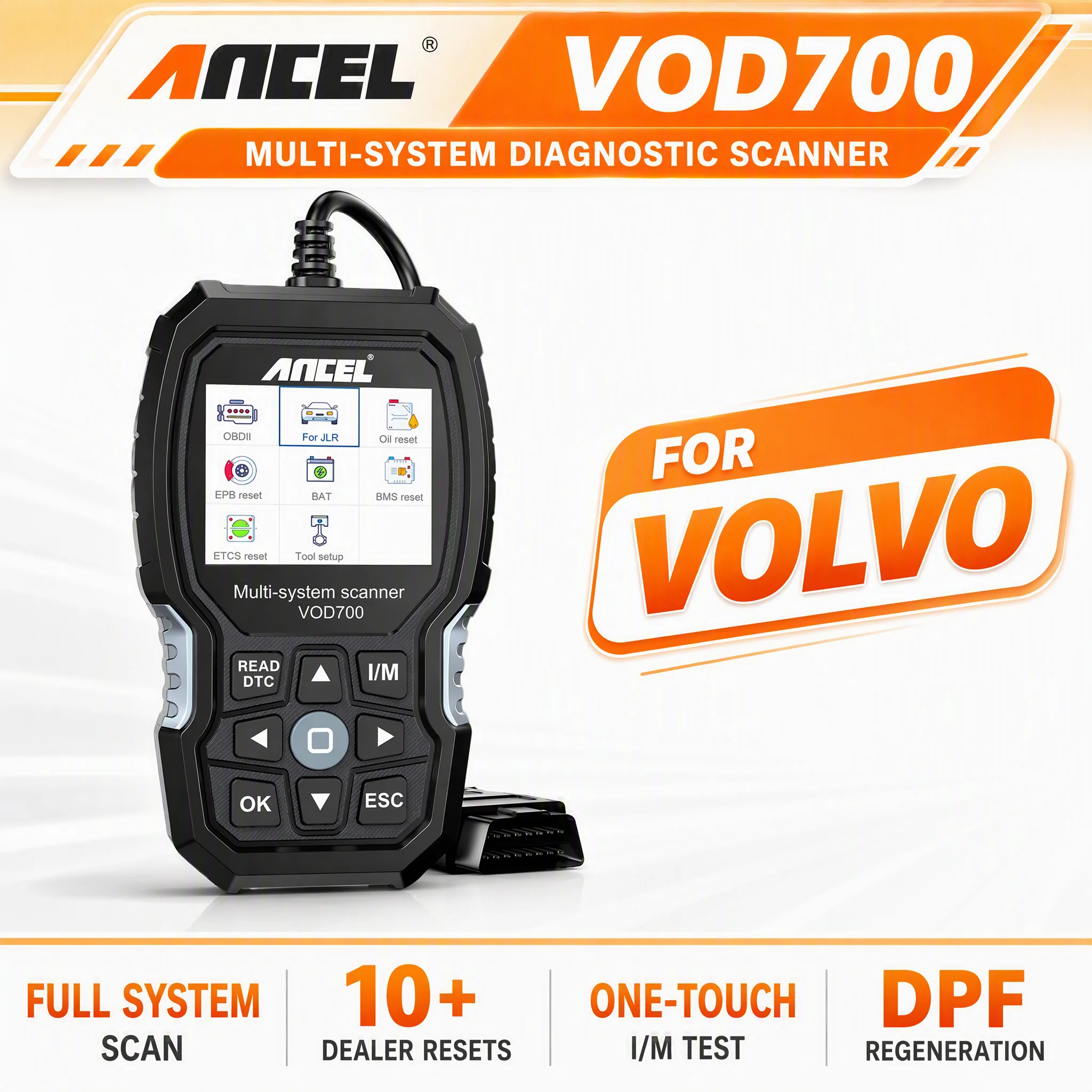 ANCEL OBD2 Scanner VOD700 ABS Bleeding Injector Oil ETC BMS EPB TPMS D.PF Reset for Volvo Car Code Reader Diagnostic Scan Tool