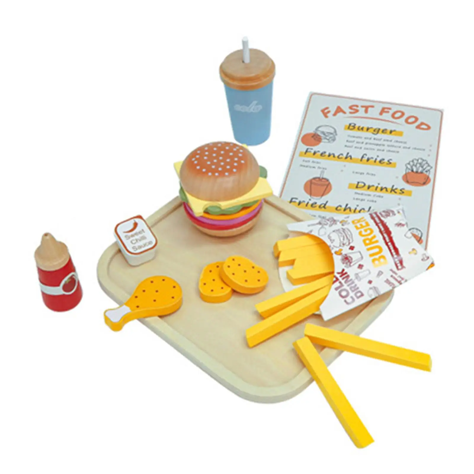 Wooden Burger Stacking Toy Pretend Play Food Set for Girls Toddlers Boys