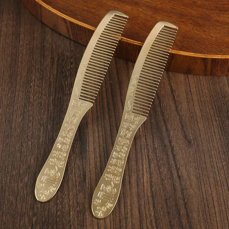 Exquisite Long-handled Pure Copper Comb Chinese Style Massage Comb For Men Women Treasured Floral Pattern Gift