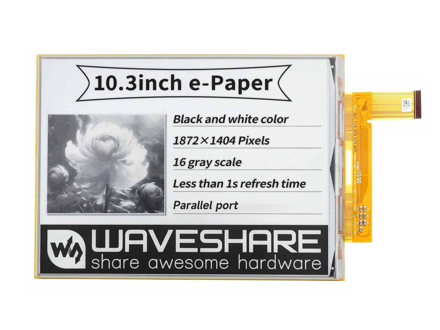 

10,3-дюймовый гибкий дисплей E-Ink Waveshare, параллельный порт, без печатной платы, разрешение 1872*1404, поддержка частичного обновления