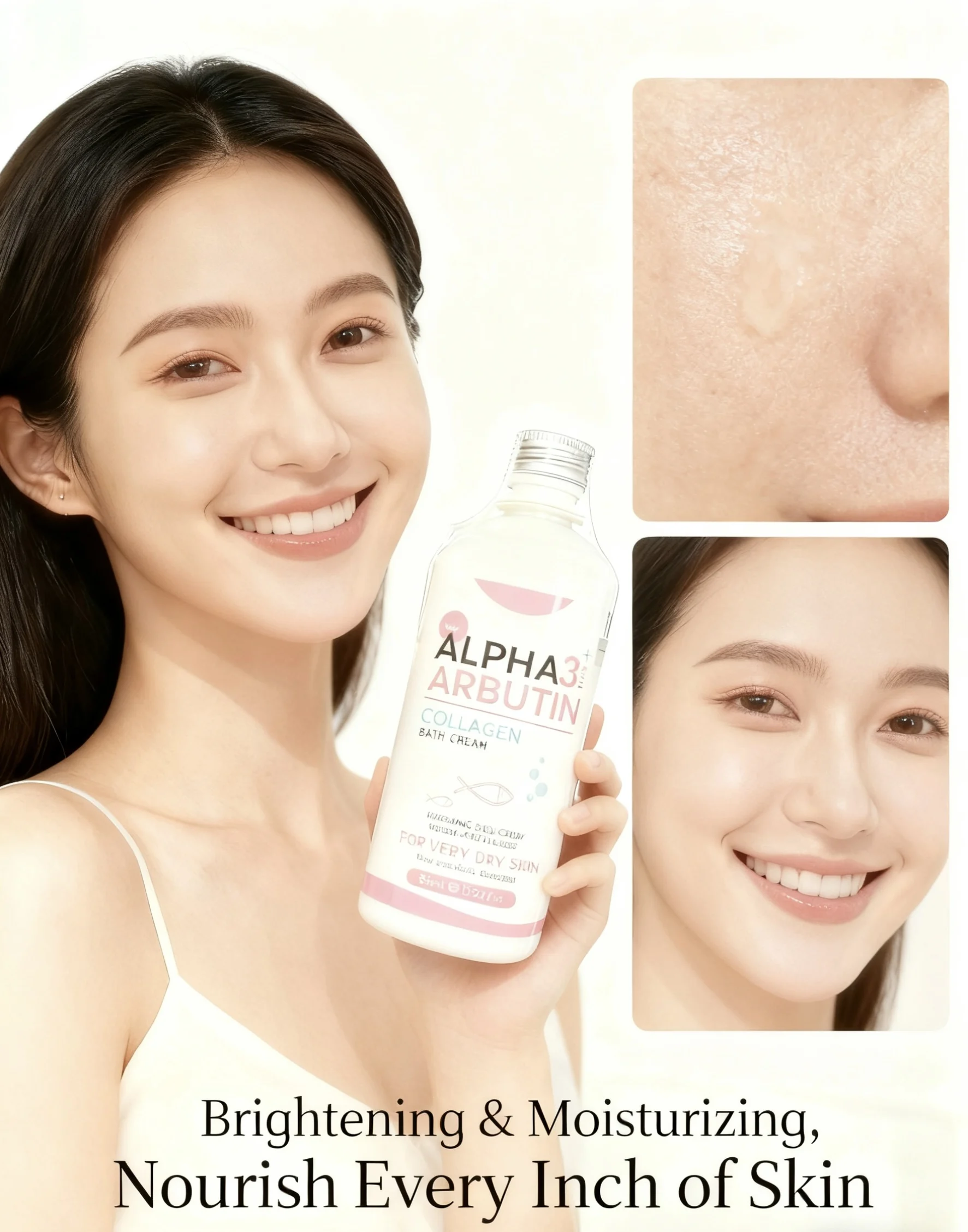 α arbutin 3 + Collagen Body Wash brightens moisturizes fades dullness improves skin blemishes and brightens the compl