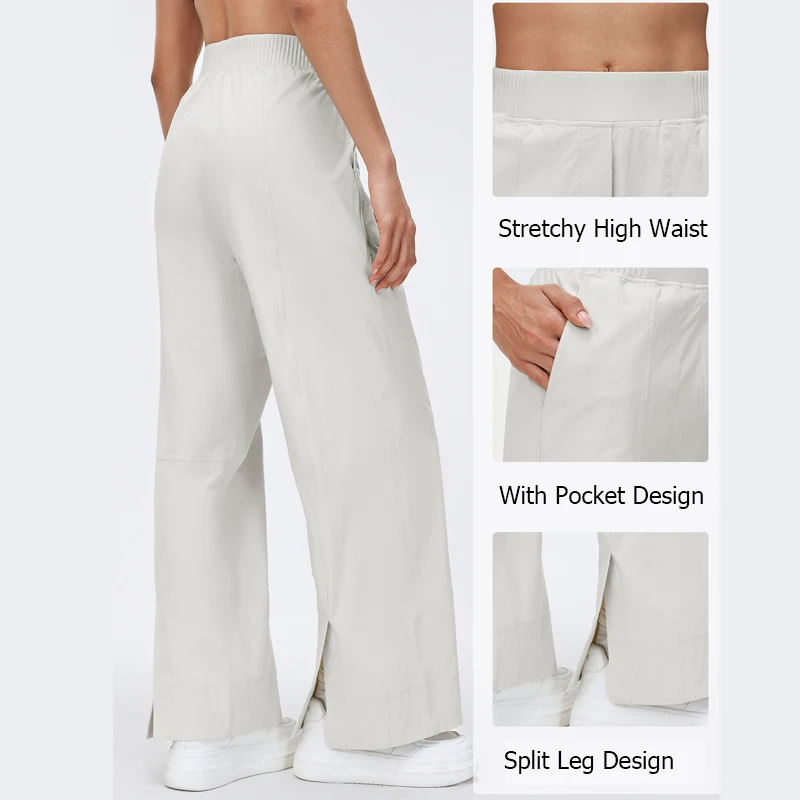 Women High Waist Yoga Pants Solid Color Wide Leg Workout Trousers Loose Breathable Quick Dry Running Pants Female Sportswear