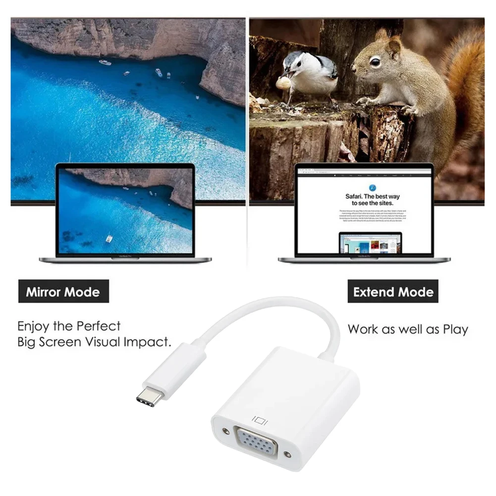 USBC To VGA Adapter USB 3.1 Type C To VGA Adapter 1080P FHD for Macbook 12 Inch Chromebook Pixel Lumia 950XL