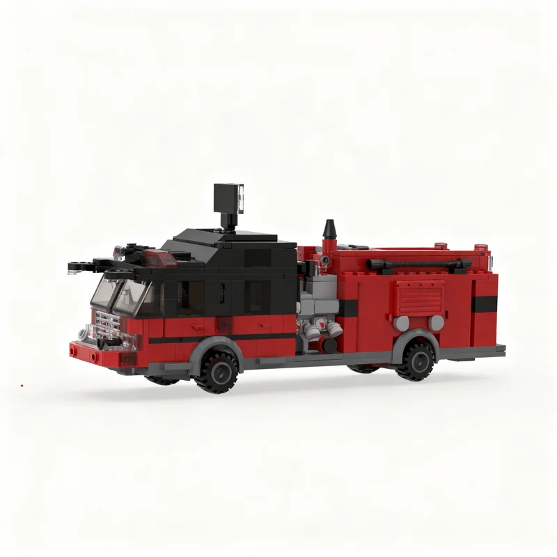 464pcs MOC Fire Engine Black Red City Fire Model Building Blocks Christmas Gift Idea Creative Assemble Display Art Education