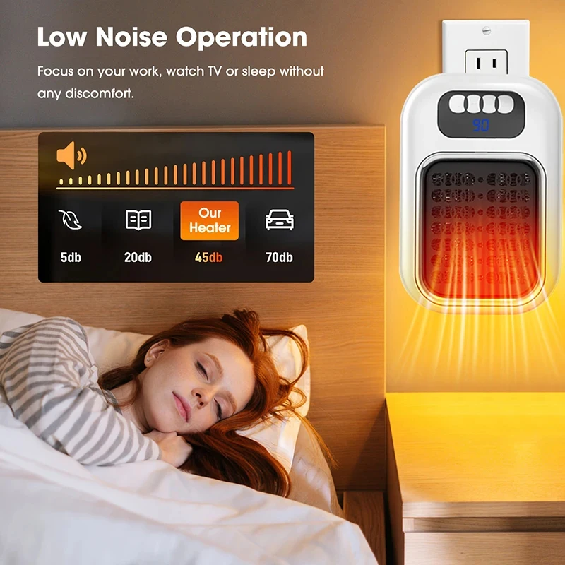 

Portable Heater Electric Heater Plug in Wall Room Heater Mini Radiator Remote Warmer Machine Muted for Bedroom Bathroom Office